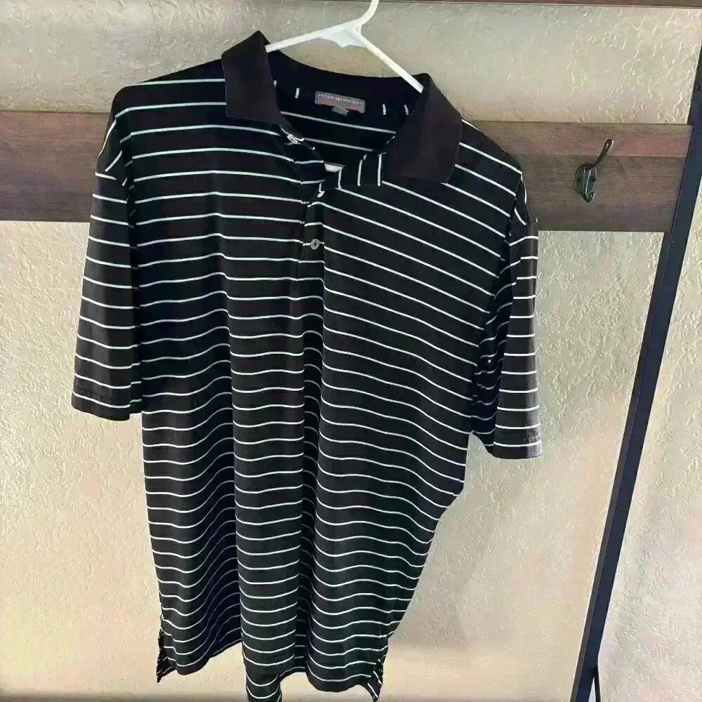 Peter Millar Summer Comfort Black and Aqua Stripe Size Medium